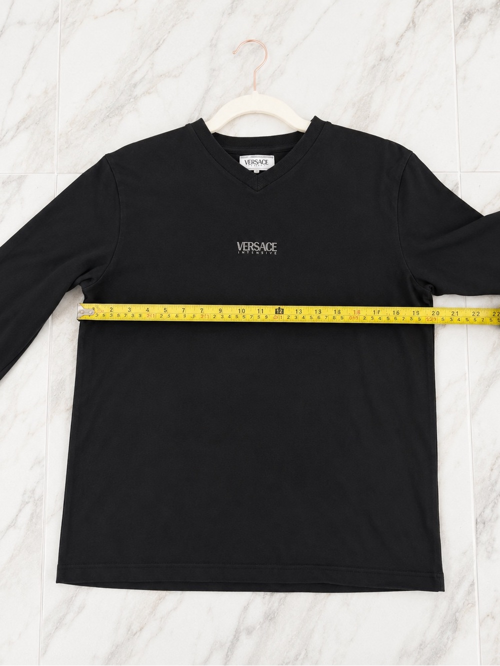 Versace Intensive Black Long Sleeve Tee | Minimal Logo | Relaxed Fit Size M - Picture 6 of 8